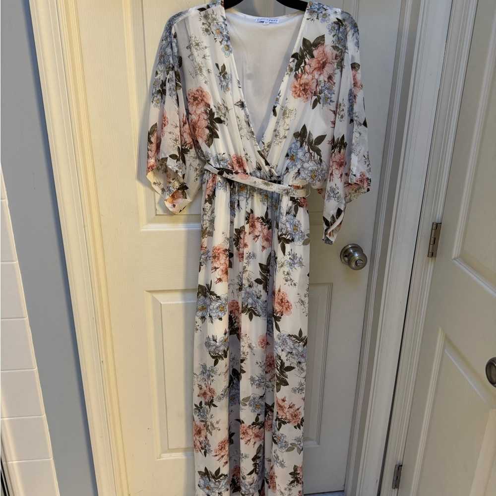 Baltic Born Floral Maxi Dress with Flutter Sleeves and Plunge Neckline